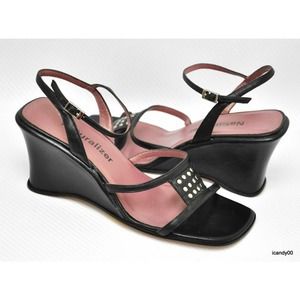 Pre-owned Naturalizer Leather Studded Wedge Sandal Heel Shoe ~Back 7.5 815P65